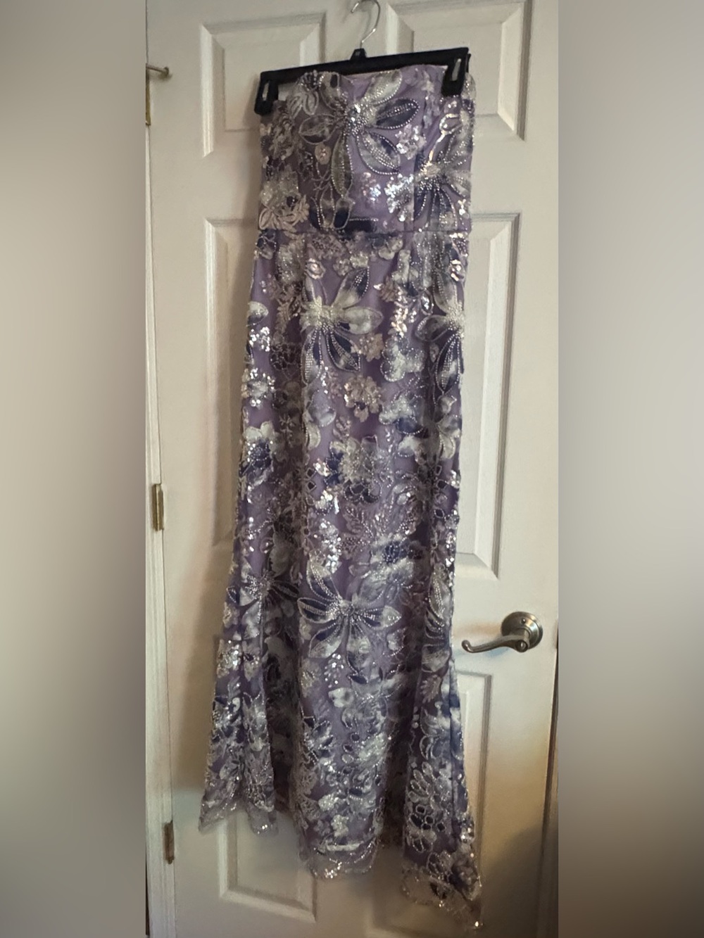 Dress the Population Lavender Sequin Floral strapless gown Large